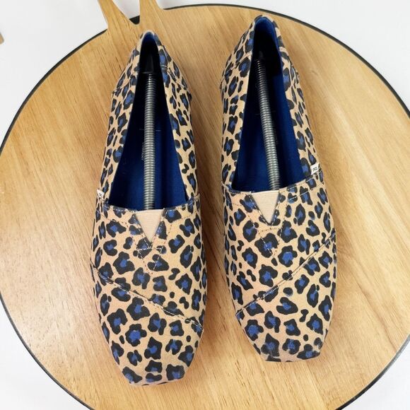 Toms Alpargata Leopard Print Canvas Slip On Shoes Tan Blue Women Size 9 - Picture 4 of 11